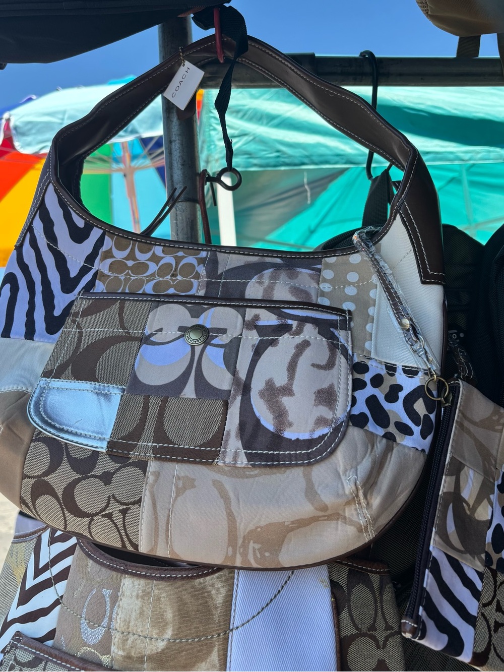 Coach Patchwork Shoulder Bag in Brown, Beige, White and Black